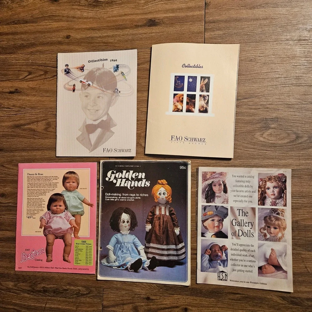 Lot of 5 Vintage FAO Schwarz Berjusa HSN Doll Catalogs &‎ Golden Hands Magazines